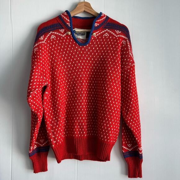 Vintage ALPS Merrimac Valley New England christmas sweater red size large - Picture 2 of 8